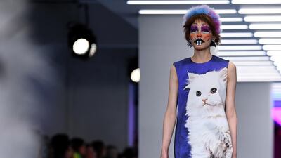 A model presents a creation by designer Ashley Williams at London Fashion Week. AFP