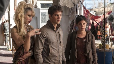 Jenny Gabrielle, Dylan O’Brien and Rosa Salazar in a scene from Maze Runner: The Scorch Trials. Courtesy Empire International Gulf