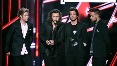 One Direction, from left, Niall Horan, Harry Styles, Louis Tomlinson and Liam Payne at the Billboard Music Awards in Las Vegas in May. Chris Pizzello / Invision / AP Photo