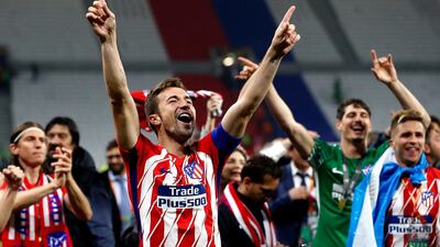 Atletico Madrid's Gabi celebrates after the UEFA Europa League final between Olympique Marseille and Atletico Madrid in Lyon, France, on May 16, 2018. Guillaume Horcajuelo / EPA