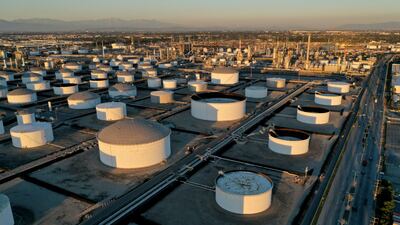 Storage tanks at Marathon Petroleum's Los Angeles refinery. The US plans to release a million barrels of oil a day from its strategic reserve. Reuters
