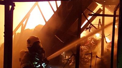 A fire broke out at an Ajman warehouse at dawn this morning. Courtesy Ajman Police
