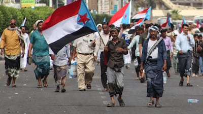 Supporters of the Yemen's Southern Transitional Council during a demonstration, in Aden. AFP