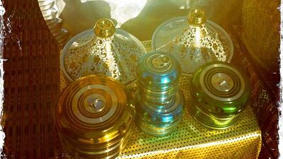 Day trip with friends to the Western Region and the Mazayin Dhafra Camel Festival, 220 kms west of Abu Dhabi on December 20, 2013. Wares for sale at the traditional souk. Picture taken with the Hipstamatic app for the iPhone. Liz Claus / The National