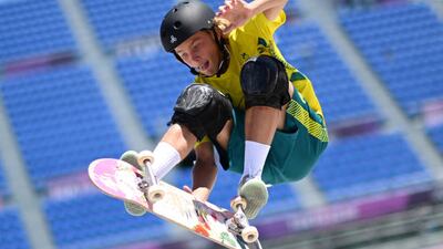 Keegan Palmer from Australia in action on his way to winning a gold medal in the men's park final at the Tokyo Olympics.