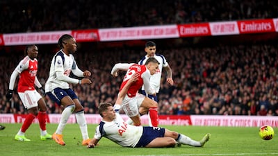 Leandro Trossard puts Arsenal 1-0 up against Spurs. Getty Images