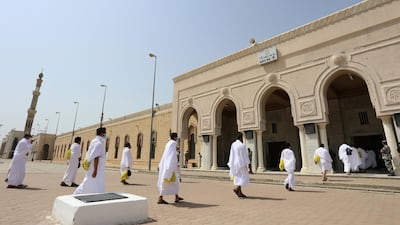 Pilgrims enter Namira Mosque in Arafat. AP Photo