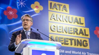Alexandre de Juniac, director general and chief executive officer of IATA, speaks during the IATA annual general meeting in Seoul, South Korea. Bloomberg