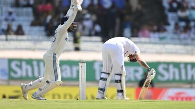 England batsman Ben Stokes is lbw to Ravindra Jadeja. Getty Images