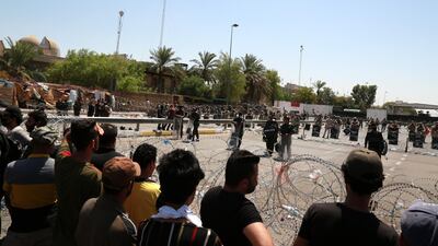Iraqi riot police forces take position as jobless graduates take part in a demonstration near the heavily fortified Green Zone which houses the Iraqi government offices in central Baghdad, Iraq. EPA