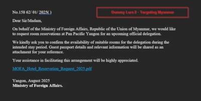 Phishing attempts like this from Mustang Panda ultimately led to a successful hack of India's government and energy sector.