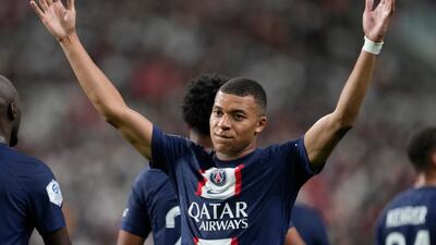 Kylian Mbappe celebrates after scoring a goal. EPA