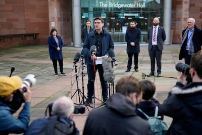 Andy Burnham speaks to the media in Manchester Central during the Covid pandemic in 2020. Getty Images