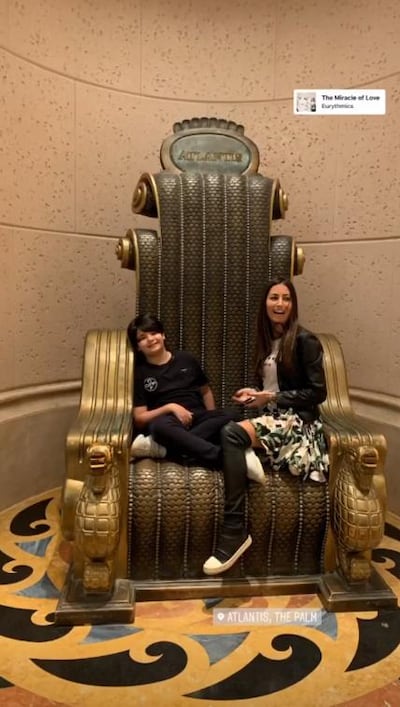 Italian TV personality Elisabetta Gregoraci at Atlantis, The Palm, with son, Falco Nathan Briatore. Instagram