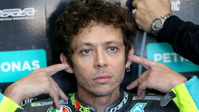 Valentino Rossi in the team box during warmup before the Valencia Grand Prix. AP