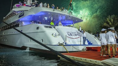 On-board the Abu Dhabi Media Racing Lounge and yacht in Yas Marina during the Etihad Airways Formula One Abu Dhabi Grand Prix.