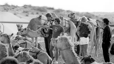 England players Derek Pringle, Allan Lamb, David Gower and Robin Jackman at the camel races during a brief stop in Sharjah in March 1983. Getty Images