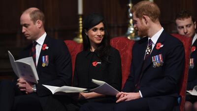 Prince William, Meghan Markle and Prince Harry attend an Anzac Day service at Westminster Abbey on April 25, 2018 in London, England. Getty Images