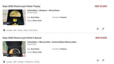 The trophies are being listed as available for as much as Dh25,000. Photo: Dubizzle