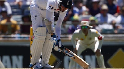 Stuart Broad was sent for scans on Sunday after Mitchell Johnson's delivery struck his foot, also catching him leg before wicket. David Gray / Reuters