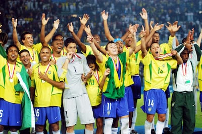 Brazil celebrate after beating Spain 1-0 in the 2003 Fifa World Youth Championship final at Zayed Sports City Stadium in Abu Dhabi. EPA