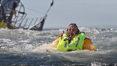 Chuck Culpepper gasps for air following his leap.