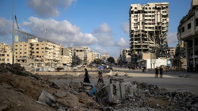 Al Remal neighbourhood during an Israeli military operation in Gaza city on Sunday. EPA