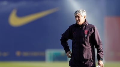 Barcelona manager Quique Setien during training. Reuters