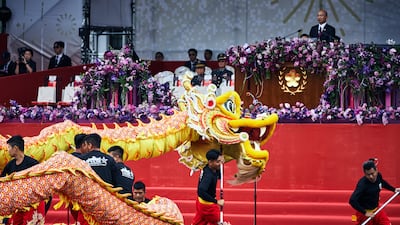 Dragon dancers perform during the National Day celebration in Taipei, Taiwan. Bloomberg