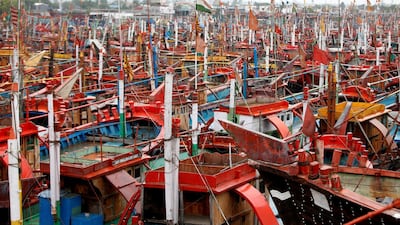 With cyclone Tauktae on its way fishing boats are docked at Veraval in the western state of Gujarat, India. Reuters