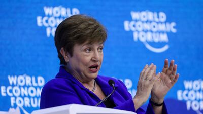 Kristalina Georgieva, managing director of the International Monetary Fund (IMF), speaks during a panel session on the opening day of the World Economic Forum (WEF) in Davos. Bloomberg