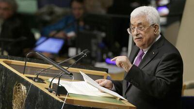 Palestinian president Mahmoud Abbas addresses the 70th session of the United Nations general assembly. Mary Altaffer / AP Photo
