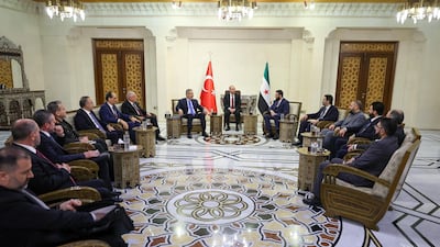 The Turkish delegation meets Syrian President Ahmad Al Shara in Damascus. EPA