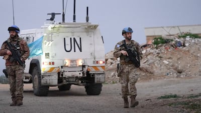 A forward position used by Irish Unifil troops, with an Israeli border wall seen in the background. Jamie Prentis / The National