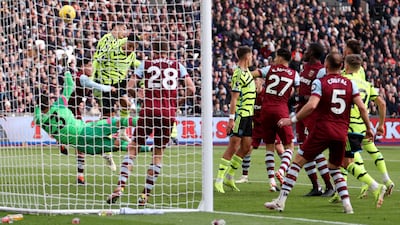William Saliba heads Arsenal into the lead. Getty Images