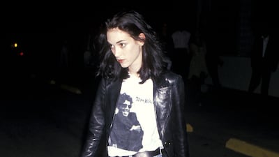 Winona Ryder in jeans, band T-shirt, biker jacket and boots, attends 'The Commitments' premiere on August 7, 1991 at Pacific's Cinerama Dome in Hollywood, California. Getty