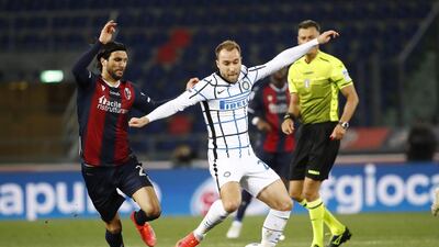 Bologna's Roberto Soriano and Inter's Christian Eriksen in action during the Serie A match at Renato Dall'Ara Stadium, Bologna. EPA