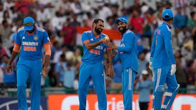 India's Mohammad Shami, second left, picked up five wickets. AP