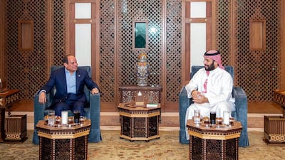 Saudi Crown Prince Mohammed bin Salman, right, shared iftar with Egypt's President Abdel Fattah El Sisi in Jeddah. AFP