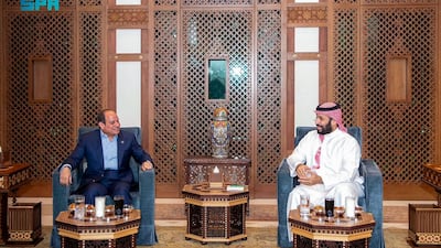 Saudi Crown Prince Mohammed bin Salman, right, shared iftar with Egypt's President Abdel Fattah El Sisi in Jeddah. AFP