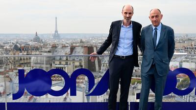 Air France-KLM's chief Jean-Marc Janaillac (R) with Joon's Jean-Michel Mathieu at the launching of Joon, the new lower-cost airline subsidiary of Air France. Lionel Bonaventure/ AFP