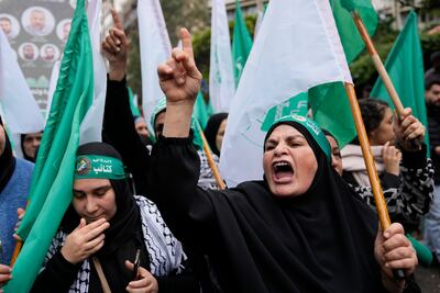 Mourners attend the funeral of Saleh Al Arouri in Beirut. AP
