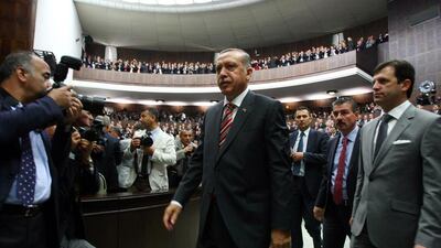 While Mr Erdogan has yet to confirm his candidacy for the presidency, he said during a television interview that he would bow to his supporters’ wishes on the issue. Adem Altan / AFP