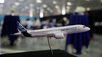 A model of the Airbus A220-300 aircraft. Air Senegal signed a preliminary agreement for eight of the jets. Reuters
