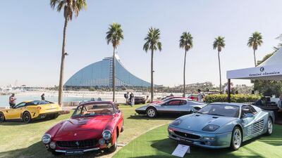 A 1963 Ferrari 250 GT Lusso, left, and 1996 Ferrari F512M. Antonie Robertson / The National