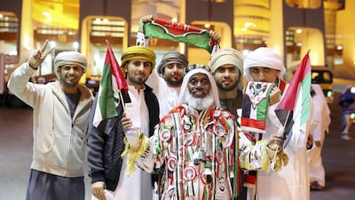 UAE fans before the start of 2019 AFC Asian Cup match between UAE and Kyrgyzstan at Zayed Sports City in Abu Dhabi. Pawan Singh / The National