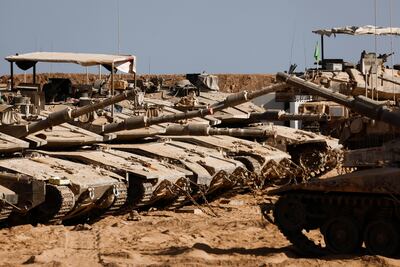 Israeli tanks on the Israeli side of the Gaza border. Reuters