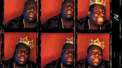 The contact sheets for The Notorious BIG 'King of New York' photo shoot in 1997. Photograph by Barron Claiborne.