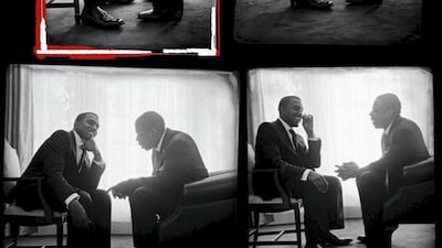 Kanye West and Jay-Z talk it in out New York, 2005. Photography by Clay Patrick McBride.