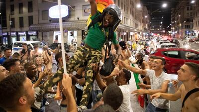 Celebrations among Italy fans in Milan.
